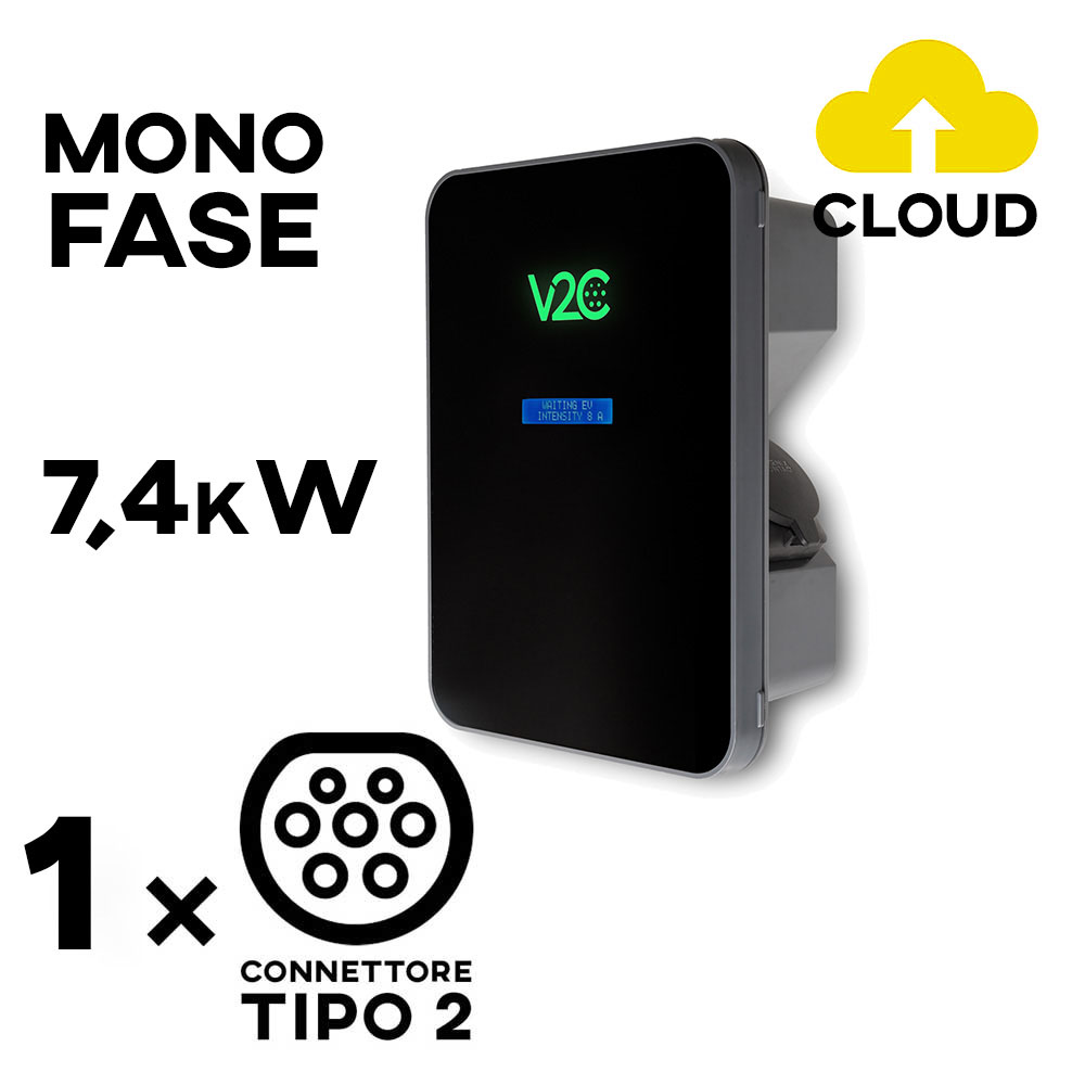 V2C TRYDAN CONNETTORE TIPO 2 - <span style=font-weight:bold;>CONNETTORE TYPE 2 7,4 Kw - protezione integrata/controllo dinamico carica</span><br />Carica da parete auto ibride/elettriche, anche da esterno, IP54 resistenza IK10, ABS e metacrilato. Dimensioni 285x180x135mm. 7,4 Kw CONNETTORE type 2 Corrente max 32 A, potenza max 7,4 kW. PROTEZIONE MAGNETOTERMICA INTEGRATA - CONTROLLO DINAMICO DI CARICA - Wi-Fi/Bluetooth- APP & CLOUD INCLUSI.
<BR />
<a href=../auto/prodotti.asp?Cl=130&Marche=ACC%20TRYDAN%20MONO&Modello=Tutti
style=color:#ffffff  !important;>
<div style=float:right; background-color: #ff831e;color: #ffffff;font: italic 11px Verdana;margin-top: 0px;margin-bottom: 3px;padding: 4px;border: Solid 1px #ff831e;border-radius: 5px;cursor: Pointer;text-align: center;>Accessori</div></a> 
