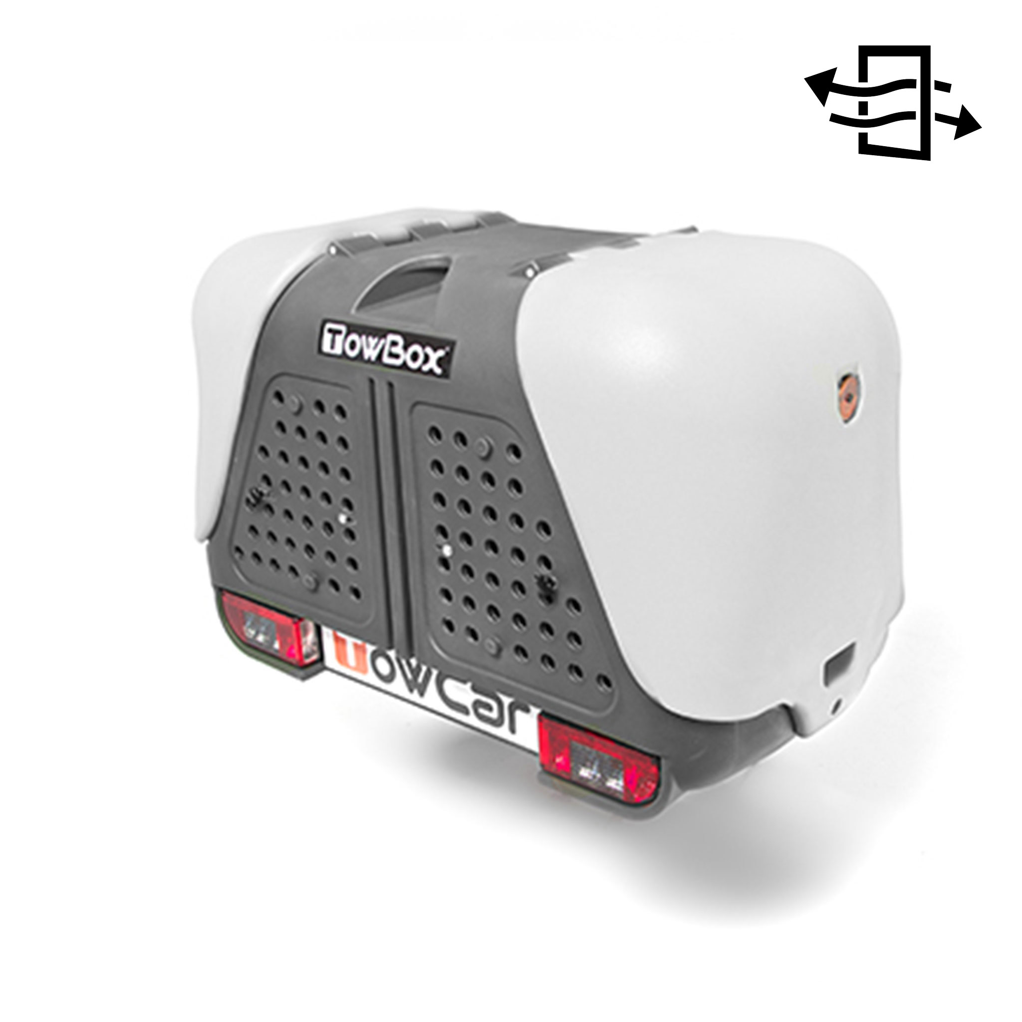 V2 AIR - <span style=font-weight:bold;>TowBox V2 VENTILATO Grigio</span><br />completo di fori di ventilazione, separatore centrale e piano di appoggio). Carico utile Kg. 39. Verticale sfera >75Kg - Misure: Lung. 1180mm/Larg. 640mm/Alt. 755mm