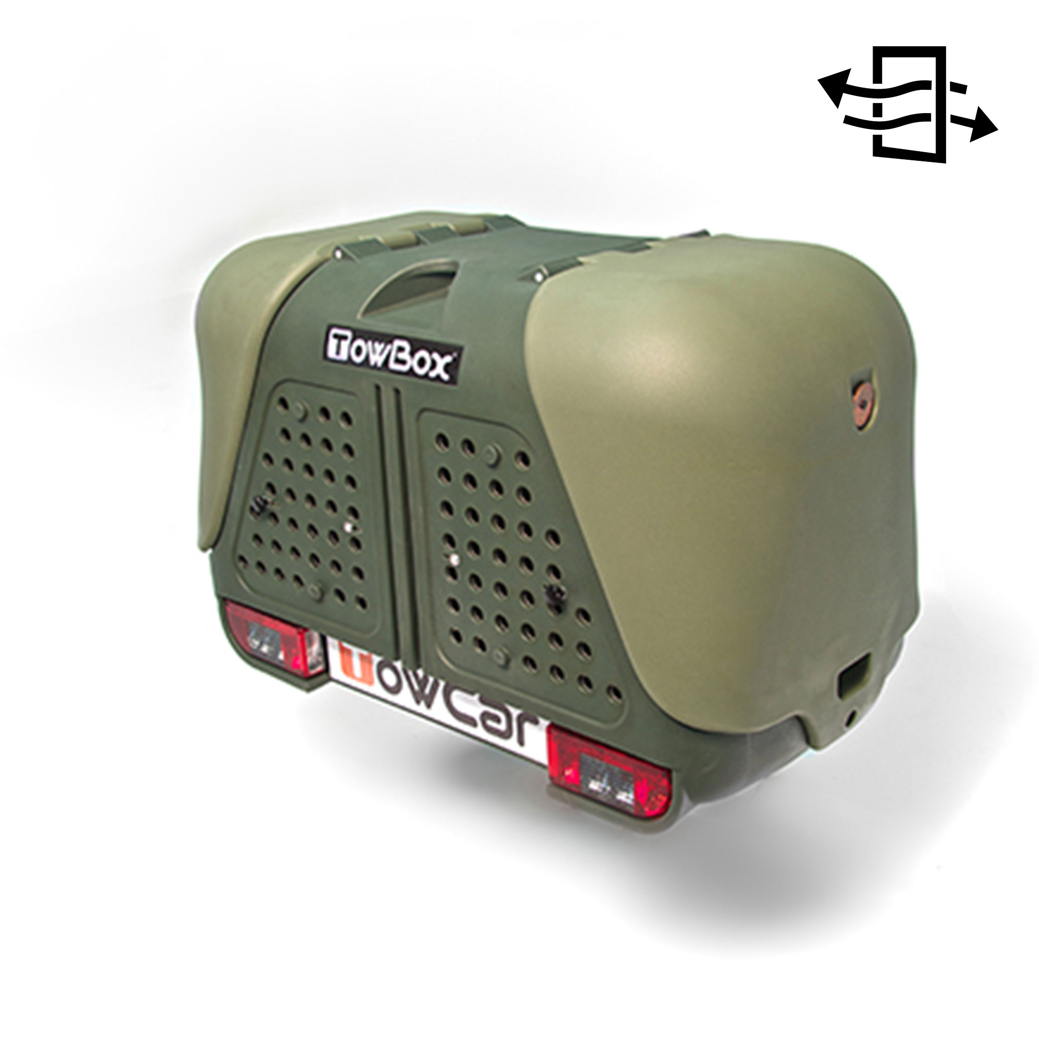 V2 AIR - <span style=font-weight:bold;>TowBox V2 VENTILATO Verde</span><br />
completo di fori di ventilazione, separatore centrale e piano di appoggio. Carico utile Kg. 39. Verticale sfera >75Kg  - Misure: Lung. 1180mm/Larg. 640mm/Alt. 755mm