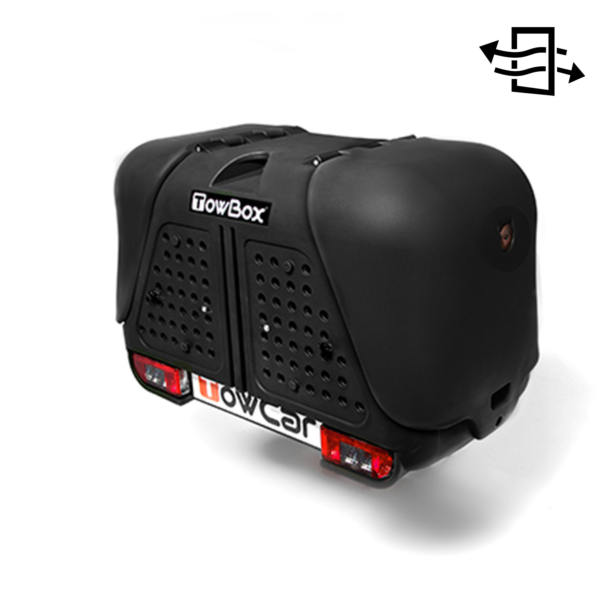 V2 AIR - <span style=font-weight:bold;>TowBox V2 VENTILATO nero</span><br />completo di fori di ventilazione, separatore centrale e piano di appoggio. Carico utile Kg. 39. Verticale sfera >75Kg  - Misure: Lung. 1180mm/Larg. 640mm/Alt. 755mm